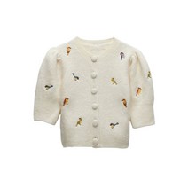 자라 ZARA 스타일 오버핏스웨터 6427100 벌룬 소매 자수 니트가디건 코트