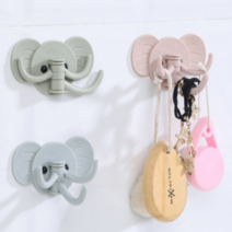[더블제이] 벽부착 다용도 걸이 모음 문어다리 코끼리 후크 마스크걸이 열쇠걸이 4개, 4개_코끼리코후크_핑크