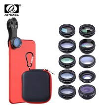 캐논 니콘 호환 미러리스렌즈 apexel 10 in 1 phone 카메라 렌즈 키트 어안 광각 매크로 렌즈 cpl 필터 스마트폰용 만화경 및 2x 망원경 렌즈, 없음
