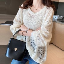 리더스타 1-O-048 여성스웨터 여성니트 오버핏 그물 긴팔스웨터 스웨터 니트 라운드넥