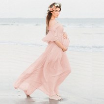 셀프 만삭 촬영 임산부 임신복 드레스 원피스 핑크 출산 드레스 사진 촬영 소품 임신 맥시 가운 끈 없는 프