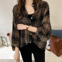 여성 가을 체크남방코디 빈티지 레이온 여자 셔츠
