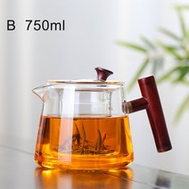 유리 티팟세트 티포트고급 유리 주전자 750ml 사이드 핸들 요리 차 높은 붕규산 밥솥 나무 손잡이 세트, 02 Tea Pot  B