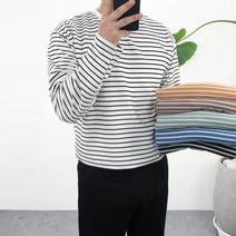엠클로 [자체제작][당일출고] 남자 오버핏 6컬러 구김방지 링클프리 분또 스판 스트라이프 라운드 긴팔티셔츠