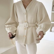 트위드 손담비 SHENGPALAE 여성 V 넥 싱글 브레스트 Lantrern 슬리브 자켓 코트 벨트 봄 2021 New Outwear coat women 5B166 |