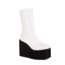 12cm 가보시 앵글 부츠 통굽 삭스 웨지힐 댄스 워커