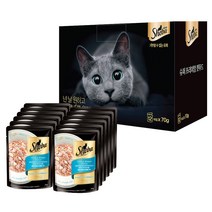 쉬바 1세이상 참치와 도미 고양이 주식 파우치, 12개, 70g