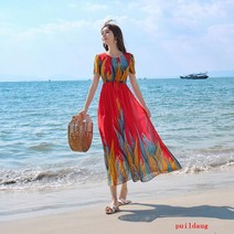 puildaug 드레스 여성 발리 산야 해변 휴가 비치 드레스 보헤미안 드레스