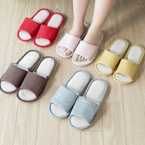 할메이드 층간소음 실내화 거실화 거실 사무실 쿠션 실내 코지린넨슬리퍼, 옐로우 여성 M