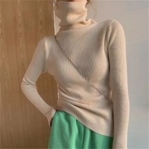 여성 힙합 칼라 터틀넥 스웨터 가을 겨울 슬림 풀오버 기본 탑스 캐주얼 소프트 니트 웜 점퍼