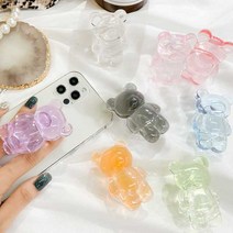 파스텔 투명 곰돌이 그립톡 에폭시 스마트톡 아크릴 레진, 오렌지