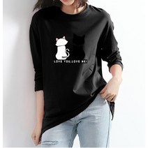 스타일아유 고양이 롱 오버핏 긴팔 캐릭터 티셔츠 AXA6TS068A