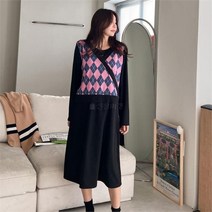 주식회사 브이와이 VY 여자 임부 랩 콘트라스트 다이아 롱원피스 (9434308)