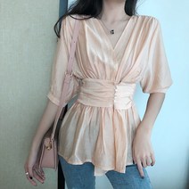 허리밴드 브이넥 여성스러운 블라우스