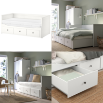 이케아 싱글/수퍼싱글+ 침대 HEMNES 헴네스 데이베드+서랍3/매트리스2 화이트/오스방 단단함 80x200 cm