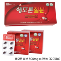 종근당 헤모론 철분 유기철분 헴철 보충 복합 기능성 영양제 해조칼슘 나이아신 아연 엽산 비타민C 비타민B1 비타민B2 함유 임산부 수유 여성 청소년 어린이 유아 아기 캡슐 철분제, 120캡슐 x 2개