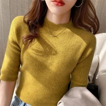 오프숄더 니트 케이블 세미 반팔 티 골지 크롭 여자용 캐시미어 터틀넥 풀오버 티베이스 울 스웨터 여자 점퍼