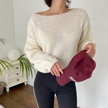 원타임 여성용 입술넥 크롭 니트 티셔츠