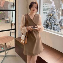 페미닌 무드 백 리본 포인트 미니 랩 원피스 하객룩 지퍼 데이트룩 상견례룩 브라운 한