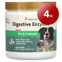 리암마켓 NaturVet 네이처벳 강아지 고양이용 면역 장 소화 건강 관리 효소 플러스 프리 & 프로바이오틱 114g 1팩, 4팩