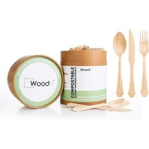 WoodU 우드유 우아한 일회용 나무 포크 스푼 나이프 세트 100 퇴비 플라스틱 커트러리 대체품 교체품공구 300개 363960