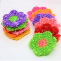 RTXSPORTS 친환경 아크릴 수세미 5종 손뜨게수세미 꽃수세미 호빵수세미 딸기수세미 오각수세미 사과수세미 10개입, 꽃수세미10P