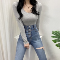 디얼제이 모찌 유넥 슬림 긴팔 티셔츠