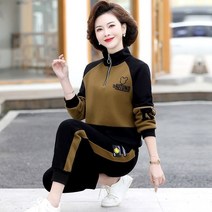 SJW 중년여성 기모 트레이닝복세트 가을겨울 반집업 맨투맨 조거팬츠 엄마옷 40-60대 M~4XL