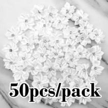 50 개/갑 25mm 다채로운 상감 라인 석 작은 꽃 미니 DIY 새틴 리본 Scrapbooking 장식, [05] WHITE