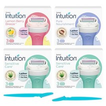 Schick Intuition 여성용 면도기 리필 페이스 및 눈썹 순수 영양 레몬 베리 브리즈 & 코코넛 밀크 아몬드 오일 민감성 스킨 케어 카트리지 (다양성) 미국직송 27940, 3 Count (Pack of 4)