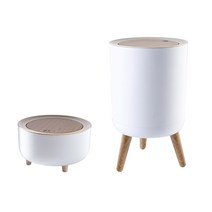 엠리빙 원터치 밀키 우드빈 휴지통 원목 쓰레기통, 2L+7L