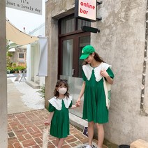 여름 가족 여행룩 패밀리룩 모녀 커플 엄마랑딸 A06 초록색 시밀러룩 휴양지 휴가 공항