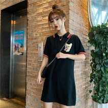 가바바 여성 원피스 안경쓴 강아지 와펜이 메력적인 여름 미니원피스 G36730