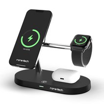 로랜텍 5IN1 애플워치 에어팟 아이폰 갤럭시 맥세이프 고속 무선충전기, 블랙