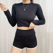 [비치웨어 신축성굿!] 오티 크롭 래쉬가드, 블랙