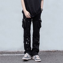 힙패션 그런지룩 힙합 스타일 힙한 일자 카고 팬츠 남자 블랙 일자 봄 가을 와일드 그래피티 스트릿 포켓