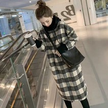 SJW 여성 후드 체크 깅엄 롱원피스 편한 오버핏 빅사이즈 데일리 봄가을원피스