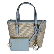 Michael Kors Jet Set 여행용 XS Carryall 컨버터블 탑 지퍼 토트 SM TZ 동전 파우치 및 지갑 후크 번들 Mk Vista 블루 멀티