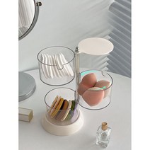 파우더 퍼프 화장솜 보관 회전 케이스 데스크탑 메이크업 선반 투명, 부드러운 흰색 - 3층