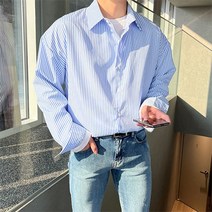 남성용 스트라이프 오버핏 긴팔 셔츠 남방 남자 옷 댄디 코디 봄 여름 가을