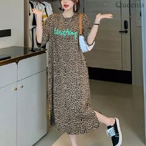 퀸이즈 퀸이즈 레오파드 배색 레터링 프린팅 원피스