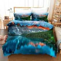 라클라우드침대 스노우 마운틴 풍경 침구 세트 호수 침대 이불 커버 홈 데코 트윈 싱글 퀸 킹 사이즈 패션 트리 스카이 클라우드, [03] AU King240x210cm, [12] 12