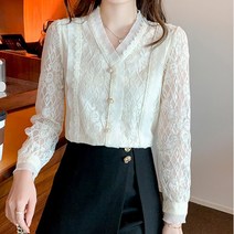 스타일아유 여성 러블리 플리츠 브이넥 레이스 블라우스 플라워 패턴 봄 데이트룩 오피스룩스타일