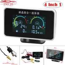 유압계 12V 24V 4 in 1 자동차 LCD 디지털 알람 게이지 전압계 오일 압력 연료 수온 측정기 10MM 센서 18NPT 프레스