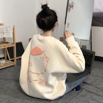 만화 캐릭터 겨울 여성 후드 티 맨투맨 기모 오버핏 루즈핏 박스티 요즘 유행 커플 아이템