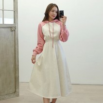 이힝 큐티 나그랑 밴딩 기모 후드 롱원피스