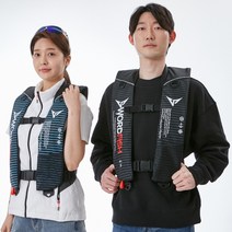 피쉬클럽 자동팽창식 구명조끼 XL(대) 스트라이프 기본형 KC인증 책임보험, 블랙(그레이)