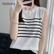 나바바 NK1304 여성 심플 단가라 민소매 라운드넥 니트티