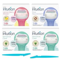 여성용 면도기 리필 유기농 알로에 민감한 피부 Intuition 면도날 4개 팩 (민감성) 598784, 3 Count (Pack of 4)