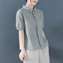 aurora 여성 여름 린넨 남방 블라우스 원버튼 빈티지 코튼 리넨 상의